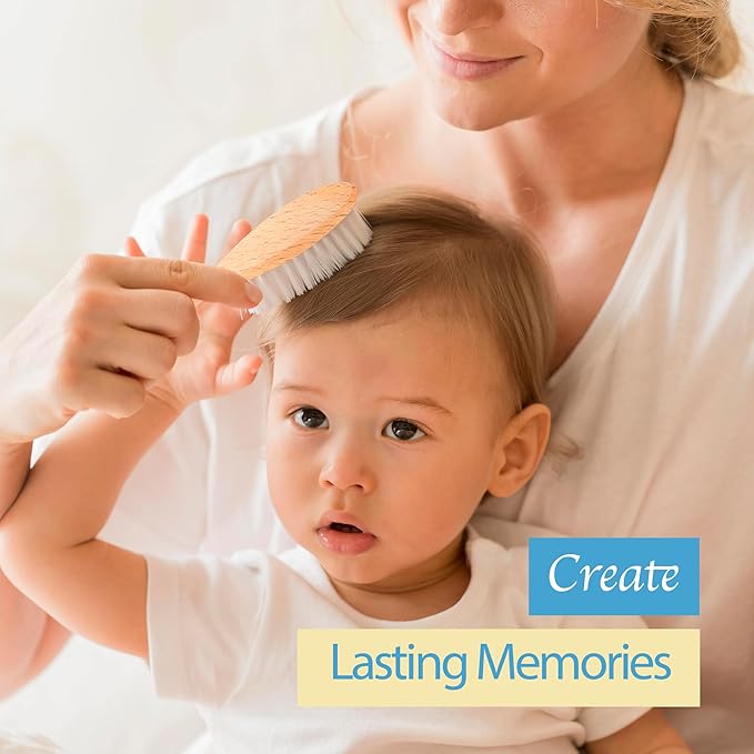 The Hat Pros Wooden Baby Hairbrush & Comb Set | Soft Goat Hair Brush for New Born & Toddlers, Prevents Cradle Cap, 3-in-1 Gift Set for Baby Shower Celebrations