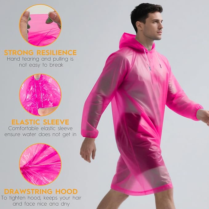 6 & 20 & 50 Pack Disposable Rain Ponchos for Adults/Youth, Waterproof PE Raincoats with Drawstring, Camping/Emergency