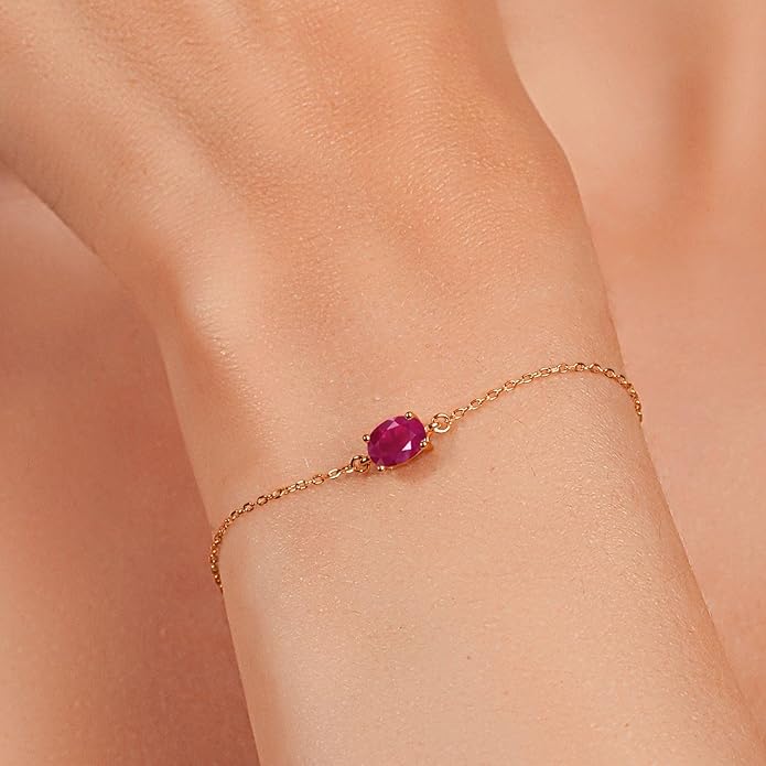 Gem Stone King 7X5MM Oval Gemstone Birthstone Solitaire Bracelet For Women | 925 Sterling Silver | Adjustable Bolo Bracelet For Women | Fine Jewelry Gifts for Her Mom Wife