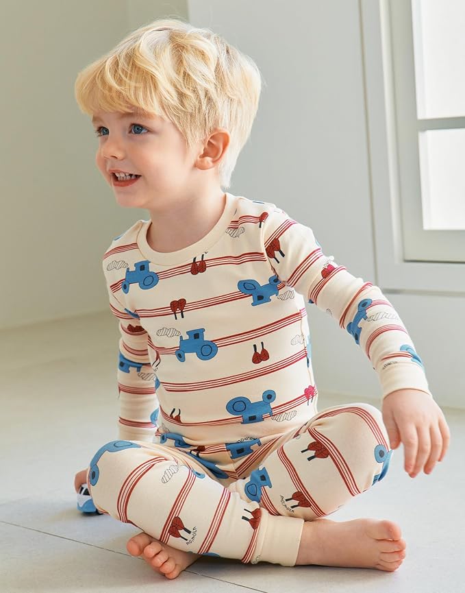 moimoln Sibling Matching 6M-8Y Soft Warm Cotton Modal Character Long Sleeve Snug-Fit Pajama Long Sleeve Sleepwear Daily