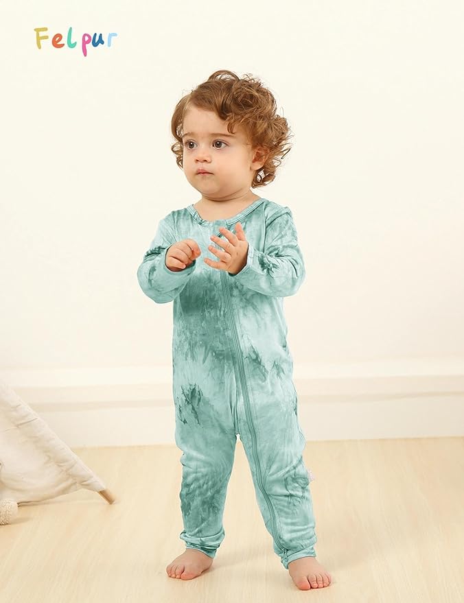 Baby Girls Boys Footless Romper 2 Way Zipper Soft Rayon Outfits, Outdoor Tie-dye Long Sleeve Clothes Jumpsuit