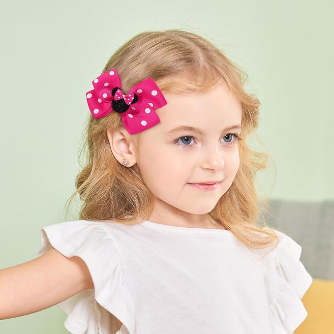 8PCS Mouse Ears Hair Bow Clips, 4 Inch Toddler Girls Polka Dot Hair Accessories, Birthday Party Decoration for Baby Toddler Girls