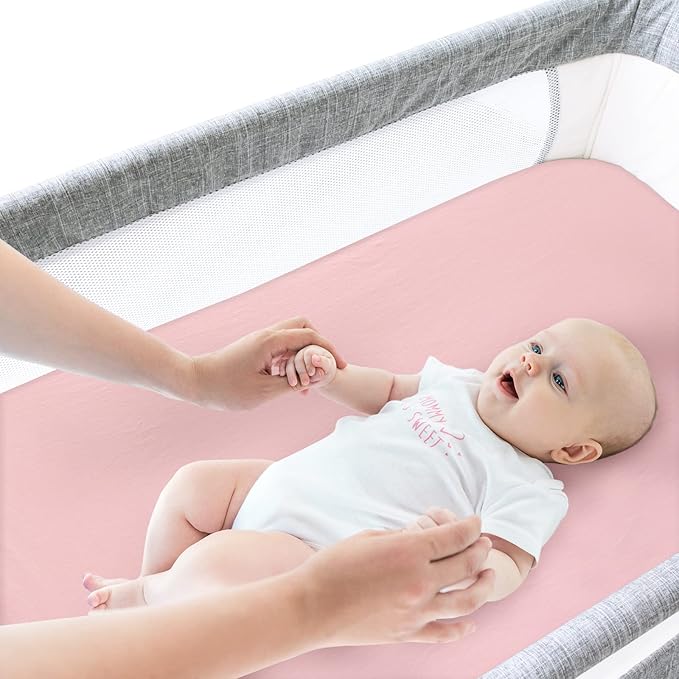 Bassinet Sheets Fit for Maxi COSI Iora, Graco Travel Lite, Fodoss, Yacul and Cloud Baby Bedside Sleeper,100% Cotton, 2 Pack, Ultra Soft Bassinet Sheet, White and Pink
