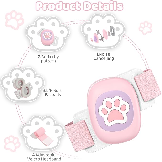 Baby Headphones,Infant Noise Cancelling Earmuffs with Cat Paw Pattern,Infant Ear Protection for Babies 0-48 Months,Baby Travel Essentials for Airplane/Improves Sleep
