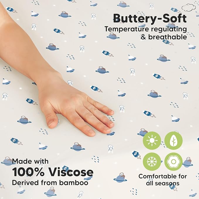 Pack and Play Sheets Fitted - 2-Pack Mini Crib Sheets for Pack N Play Mattress 38x26, Soft & Cozy, Neutral Toddler Playard Bedding, Snug Fitted Mini Baby Crib Mattress Cover Boy, Girl (Cosmo)