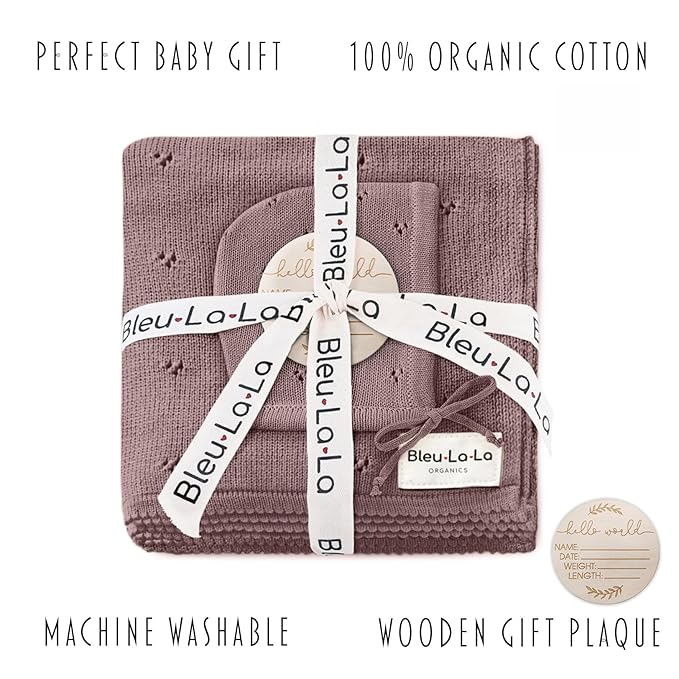 Baby Gift Set - Organic Cotton Newborn Blanket Essentials, Thoughtful Baby Shower & New Baby Gift for Boys & Girls (Pointelle - Sugar Plum)