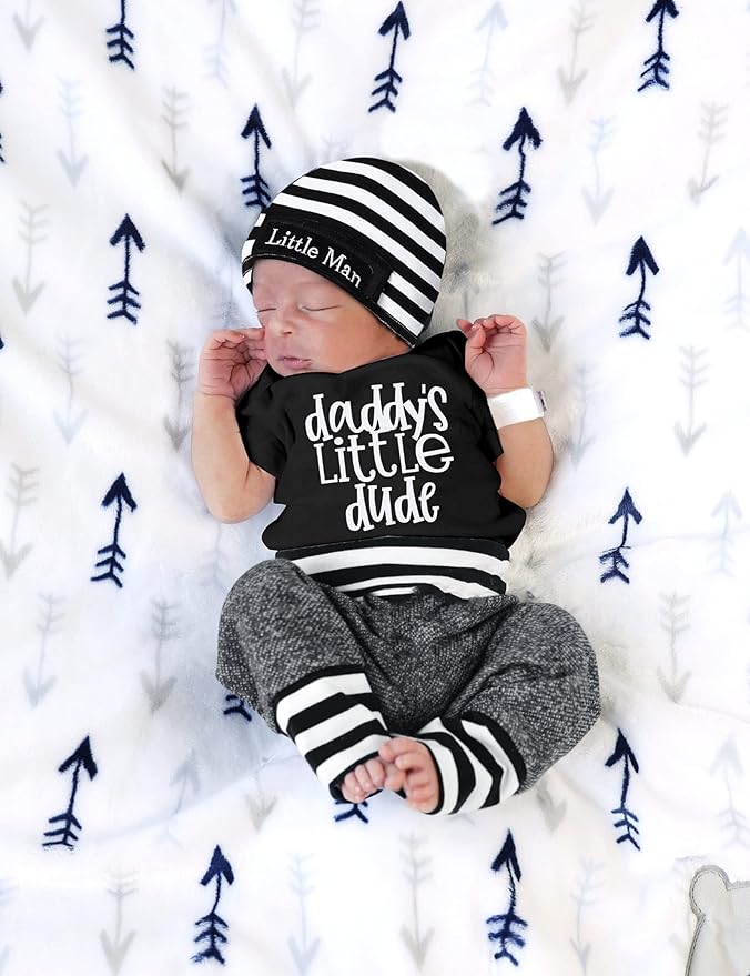 Fommy Newborn Baby Boy Clothes New to The Crew Letter Print Romper+ Pants+Hat 3PCS Outfit