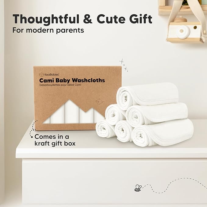6-Pack Cotton Baby Washcloths for Newborn - Cotton Muslin Soft Wash Cloths for Babies, Infant, Kids, Toddler Towels for Boy, Girl, Super Absorbent Face Cloths, Scratch-Free Baby Rags (Soft White)