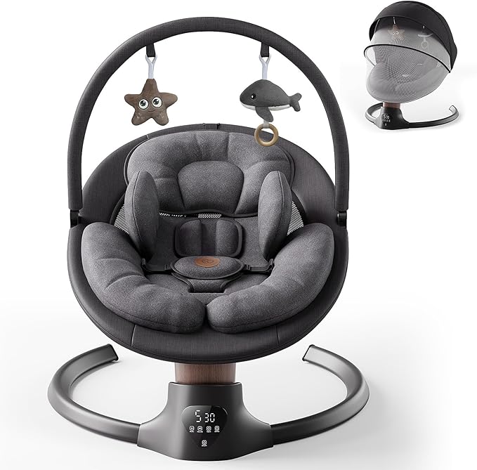Baby Swings for Infants, FasonBaby Electric Baby Swing with 10 Preset Melodies, 5 Speeds, Remote Control and Bluetooth - Portable Infant Swing for Indoor and Outdoor(Black)
