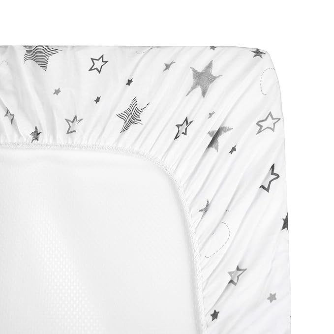 TL Care Printed 100% Cotton Knit Fitted 18" x 36" Cradle/Bassinet Sheet - Compatible with Mika Micky Bassinet, Super Stars, Soft Breathable, for Boys and Girls (Pack of 2)