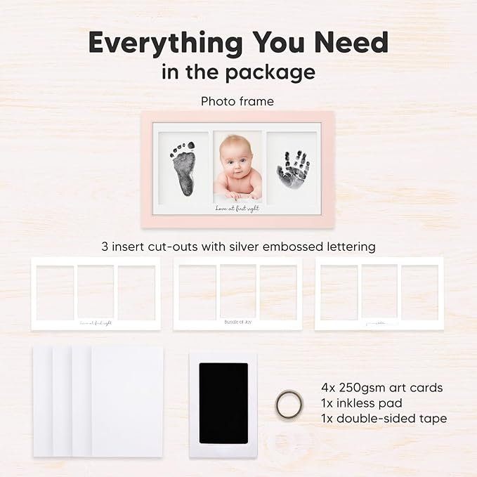 Inkless Hand and Footprint Kit, Boy, Girl, Newborn Keepsake - No Mess Ink Pad for Baby Handprint, Clean Touch Paw Print Kit for Dog Picture Frame, Personalized Baby Christmas Shower Gifts(Petal Pink)