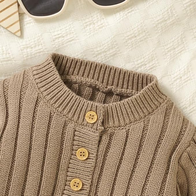 Neiwech Baby Boy Girl Romper Newborn Infant Knit Striped Solid Long Sleeve One Piece Jumpsuit Clothes