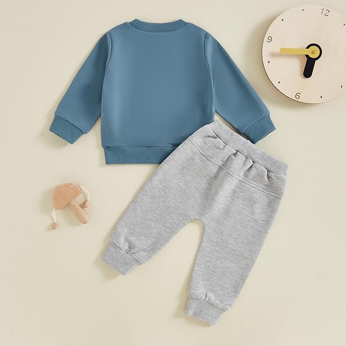 Baby Boy Fall Clothes Set Long Sleeve Letter Print Sweatshirt Pants Toddler Infant Outfits 6 12 18 24 Months 2T