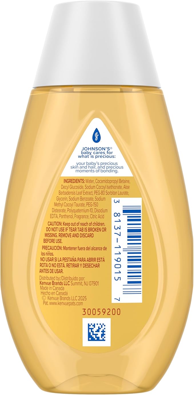 Johnson's Baby Shampoo with Aloe Vera & Vitamin B5, Tear Free, Travel Size, Newborn Essentials, No added Parabens & Sulfates, Hypoallergenic, 3.4 fl. oz