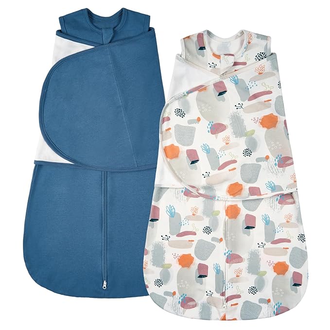 ZIGJOY Baby Swaddle Sleep Sack, 1.0 TOG Sleep Sack Swaddles for Newborns & infant 0-6 Months 100% Cotton Baby Wearable Blanket for Newborn Registry Essentials Blue&Stone Sea
