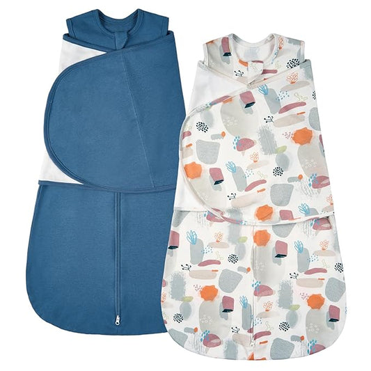ZIGJOY Baby Swaddle Sleep Sack, 1.0 TOG Sleep Sack Swaddles for Newborns & infant 0-6 Months 100% Cotton Baby Wearable Blanket for Newborn Registry Essentials Blue&Stone Sea