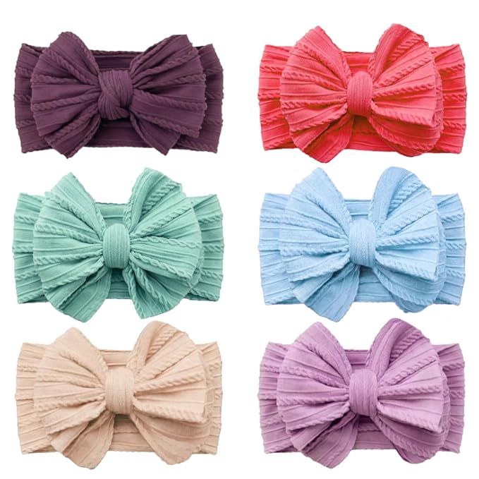 Baby Bows Headbands Soft Nylon Handmade Hair Accessories for Newborn Infant Toddler Kids (6 Mixed Purple, Large)