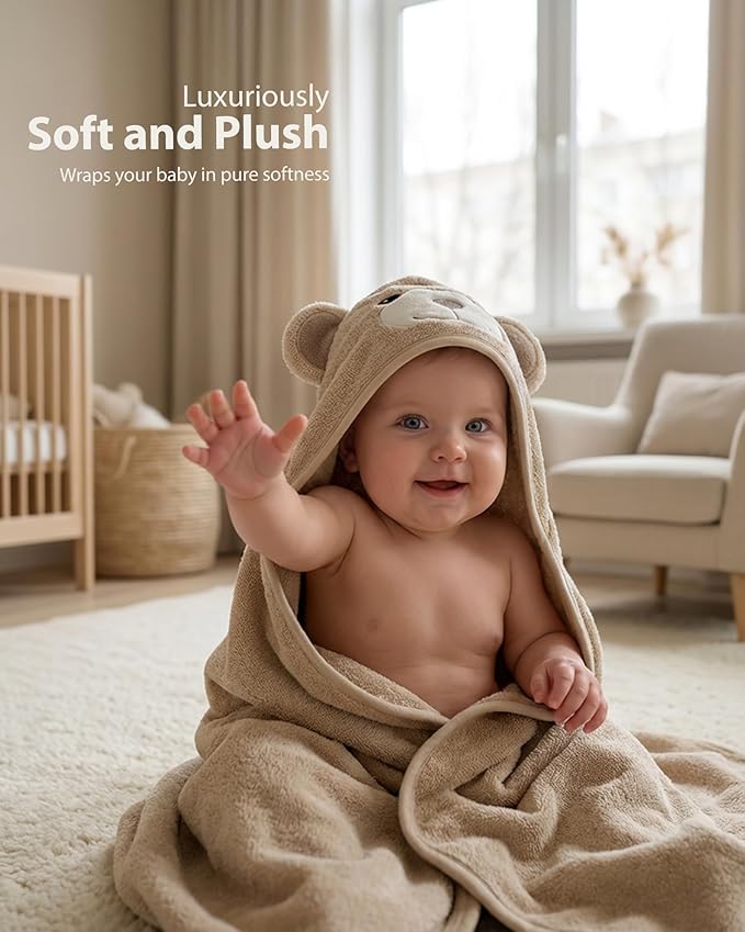 MINIBOO Hooded Baby Towels for Newborn - Super Soft Baby Bath Towels with Hood, Highly Absorbent Viscose Made from Bamboo Hooded Towel for Infant, Toddler and Kids, Baby Essentials