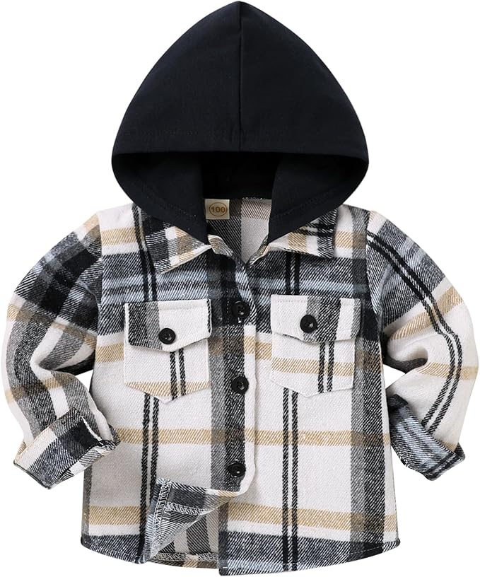 YOUNGER STAR Toddler Kids Boys Girls Flannel Hooded Plaid Shirt Button Baby Red Clothes
