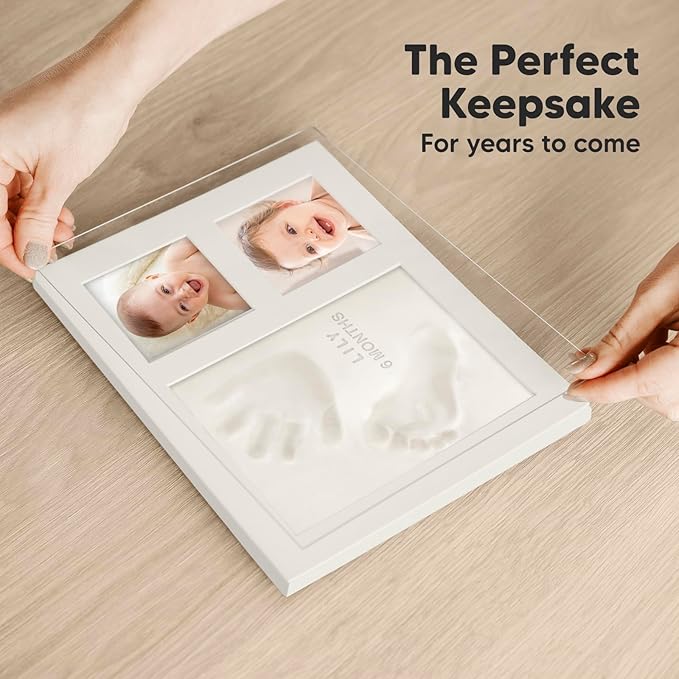 Baby Hand and Footprint Kit - Quick Dry Clay Baby Footprint Kit, Pets Paw, Newborn Keepsake Picture Frame for Boys, Girls, Personalized New Mom Gifts for Shower & Registry, Grandparents (Alpine White)