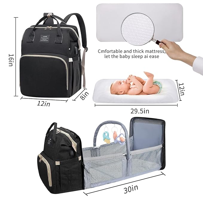 Baby Diaper Bags with Changing Station,900D Oxford Waterproof Diaper Bag Backpack for Moms Dads with USB Charging Port,Large Capacity Baby Essentials(Ungrade Black)