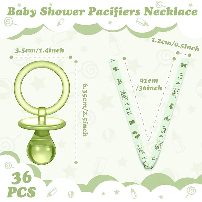 Geiserailie 36 Pcs Baby Shower Pacifiers Necklace Acrylic Pacifiers Necklace Charm Party Favors for Girls Boys Baby Shower Party Decorations Table Scatter(Green)