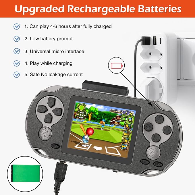 16 Bit Handheld Game for Kids Adults, 3.0'' Large Screen Preloaded 230 HD Classic Retro Video Games with USB Rechargeable Battery & 3 Game Cartridges for Birthday Gift for Kids 4-12 (Black)
