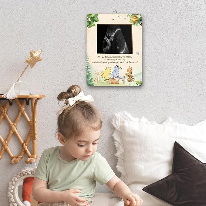 Winnie Pregnancy Milestone Keepsake & Ultrasound Picture Frame - Baby Shower Sign & Decor - Gifts for Gender Reveal