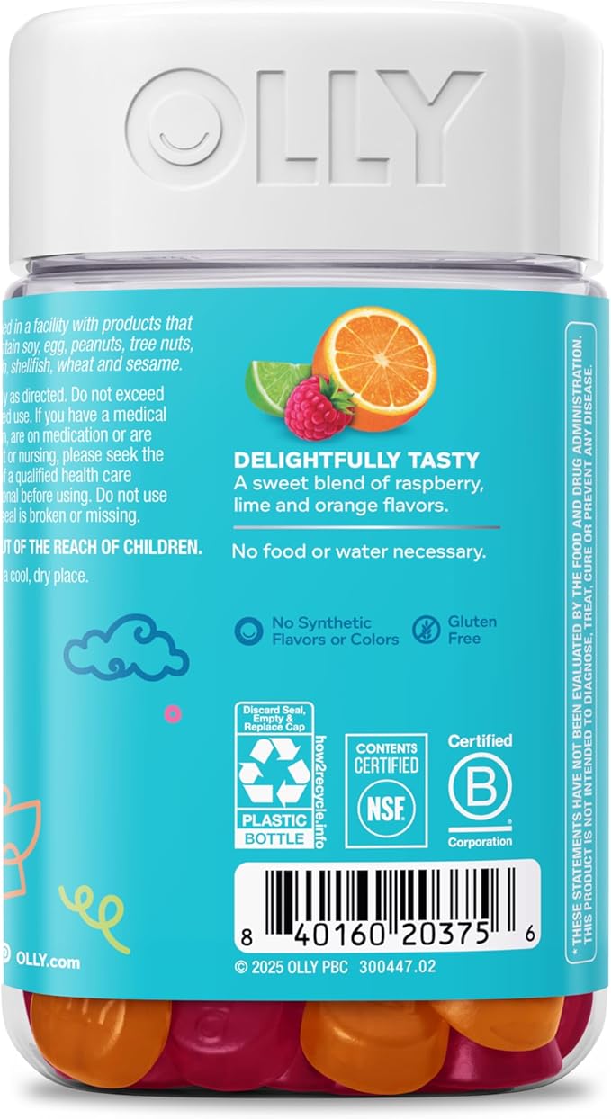 OLLY Kids Chillax Gummy, for a Calm and Relaxed Mood*, Magnesium, L-Theanine, Lemon Balm Extract, Chewable Supplement, Sherbet Flavored, 35 Day Supply - 70 Count (Packaging May Vary)