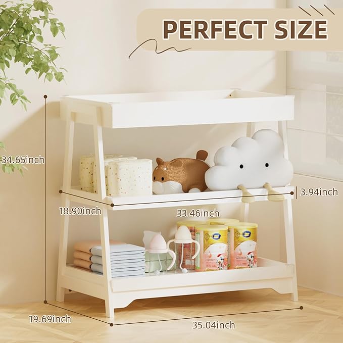 YUFU Baby Changing Table, Portable Diaper Changing Table with Changing Pad, Baby Diaper Changing Station with 2 Tier Storage Shelves for Newborn Baby and Infant, White
