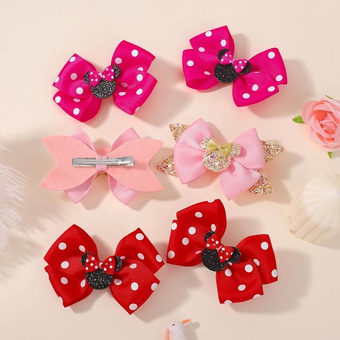 8PCS Mouse Ears Hair Bow Clips, 4 Inch Toddler Girls Polka Dot Hair Accessories, Birthday Party Decoration for Baby Toddler Girls