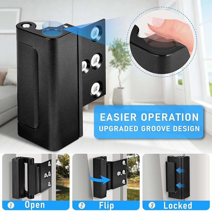 5Pack Home Security Door Reinforcement Lock, Childproof Safety Door Lock Latch Inside Stopper, Add High Security to Prevent Home Unauthorized Entry, Aluminum Construction Finish Black