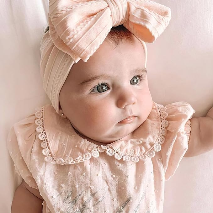 CÉLLOT 6 Pcs Baby Bows Headbands Nylon Hairbands Baby Girl Bows Hair Accessories for Newborn Infant Toddler Essentials (Classic Pink Series)