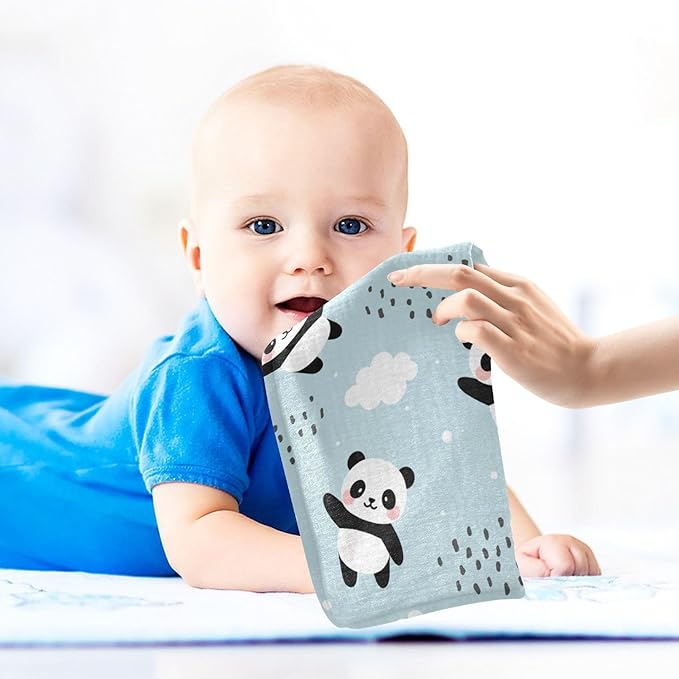 YETTASBIN Panda Muslin Baby Hand Washcloths, Soft Cotton Bath Face Towel, 4 Layers Extra Absorbent Feeding Burp Cloth for Newborn Infant, 5 Pack