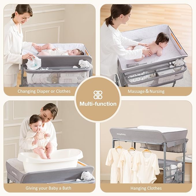 Maydolly Baby Changing Table, Portable Foldable Changing Table, Waterproof Diaper Changing Station, Adjustable Height Changing Station, Mobile Nursery for Newborn and Infant