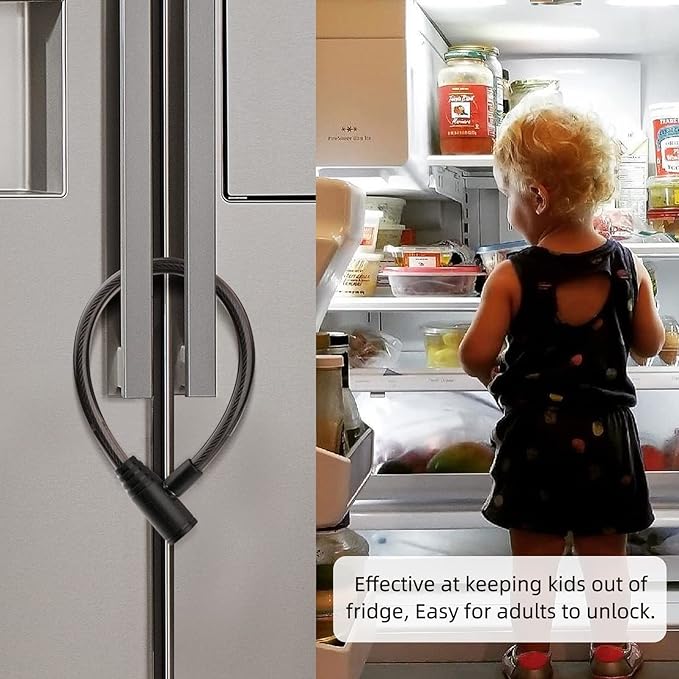 Fridge Lock, Childproof Refrigerator Lock with Keys for French Door Fridge and Cabinet