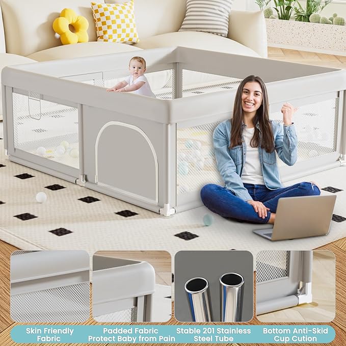 50 x 50 inch Baby Playpen with Mat Small Playpen for Babies and Toddlers Baby Fence Playards