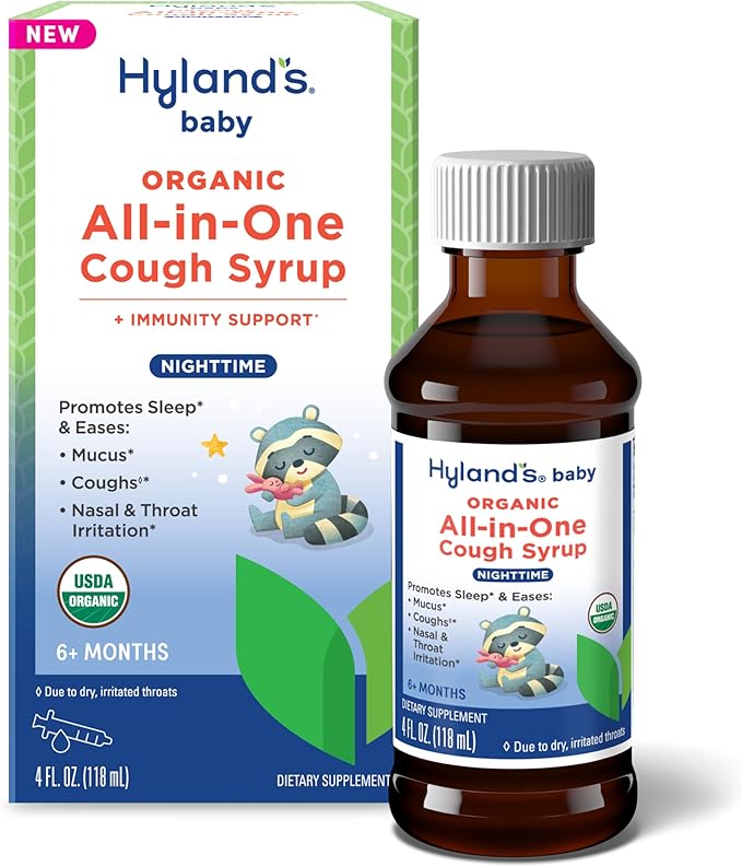Hyland's Baby Organic All in One Nighttime Cough Syrup + Immune Support with Elderberry, Vitamin C, Zinc & Chamomile, 4 Fl Oz