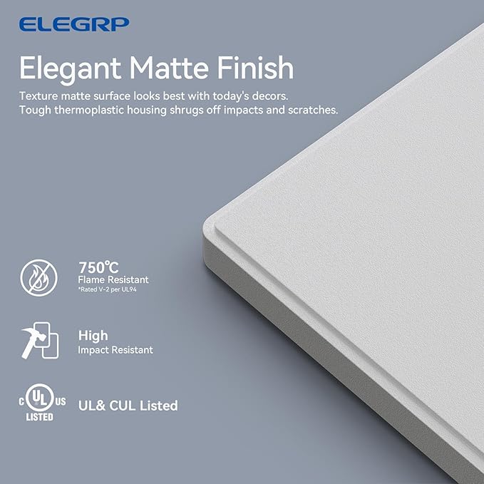 ELEGRP 4-Gang Screwless Decorative Wall Plates, Mid-Size Unbreakable Thermoplastic Faceplate Cover for Decorator Receptacle Outlet Switch, UL Listed (1 Pack, Matte White)