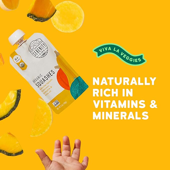 Serenity Kids 6+ Months Organic Veggie Puree Baby Food Pouches - USDA Organic Veggie Blend for Toddler Food - No Added Sugar Snacks - BPA-Free Baby Pouches - 3.5 Oz, 6 Pack