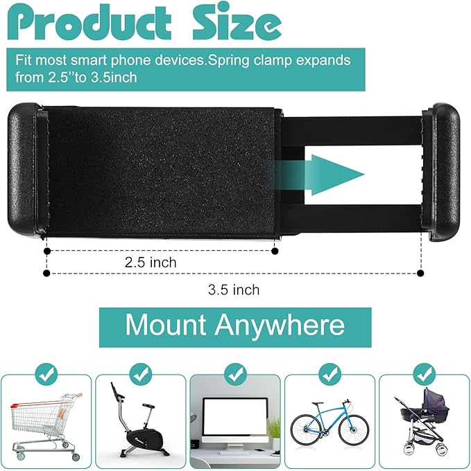Amylove 2 Pcs Stroller Phone Holder Portable Cell Phone Holder Stand Universal Stroller Accessories for Parent Baby Toddler Cellphone Clamp with Non Slip Silicone Arm Grip(Grey, White,Novel)