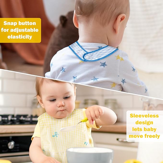 R HORSE 5Pcs Baby Bibs Set Toddler Bibs with Crumb Catcher Pocket & Snap Button Waterproof Baby Feeding Bibs for 6-24 Months