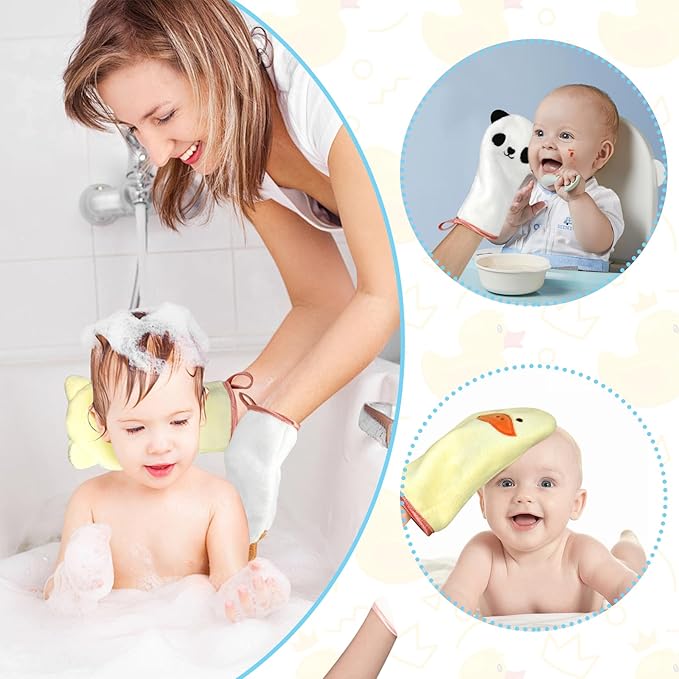 PHOGARY 5-Pack Microfiber Body Wash Mitts, 4.5×9 inch Super Absorbent & Soft Face Washcloths Gloves in Cute Animal Style - Gentle Scrub for Baby, Toddler, and Kids Bath and Shower