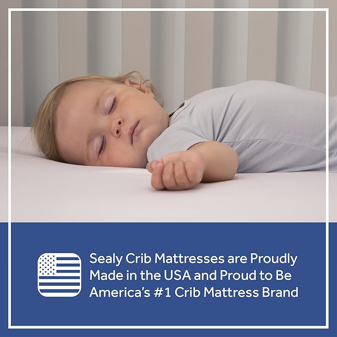 Sealy Baby Cozy Brilliance Breathable Crib Mattress, GREENGUARD GOLD Certified, Made in USA, Firm Dual Firmness, Toddler Bed Fit, Rayon, Waterproof, Non Toxic, Washable Zip Cover, 52” x 28