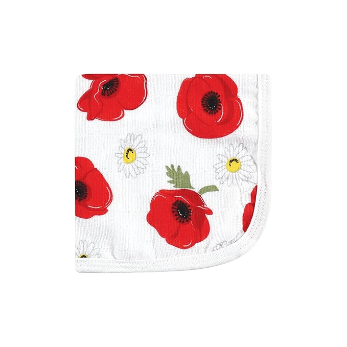 Hudson Baby Unisex Baby Cotton Muslin Washcloths, Poppy Daisy, One Size