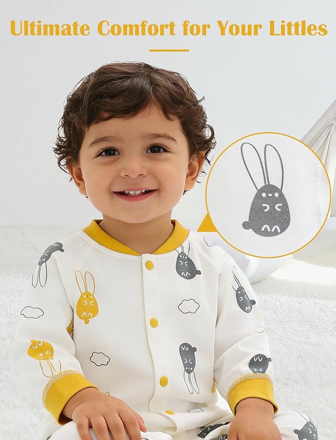 Newborn Baby Boys 2 Pack Cotton Romper Outfits Infant Long Sleeve One-Piece Toddler Button Jumpsuits