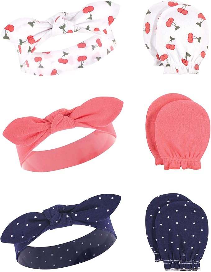 Hudson Baby baby-girls Cotton Headband and Scratch Mitten Set