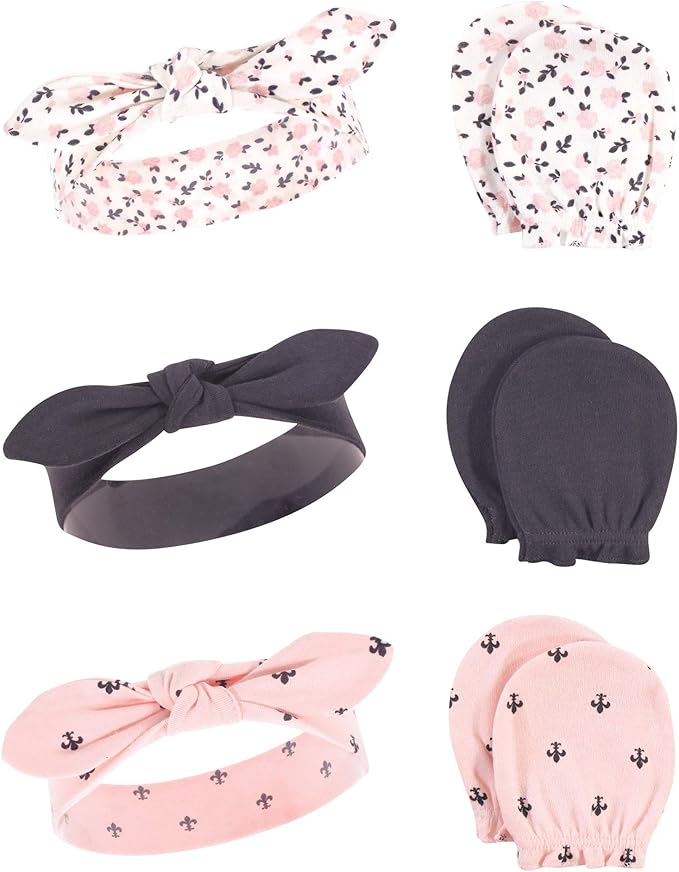 Hudson Baby baby-girls Cotton Headband and Scratch Mitten Set