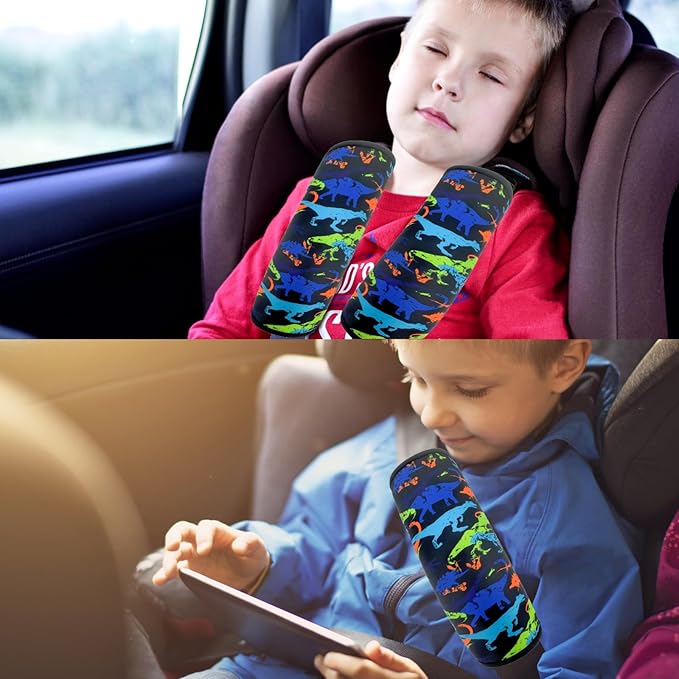 Seat Belt Cover for Kids, Seat Belt Pad for Boys Girls, Car Seat Straps Shoulder Pads for Kids, Kid's Seat Belt Cushion, Shoulder Strap Pad, 1 Piece （Black Dinosaur）