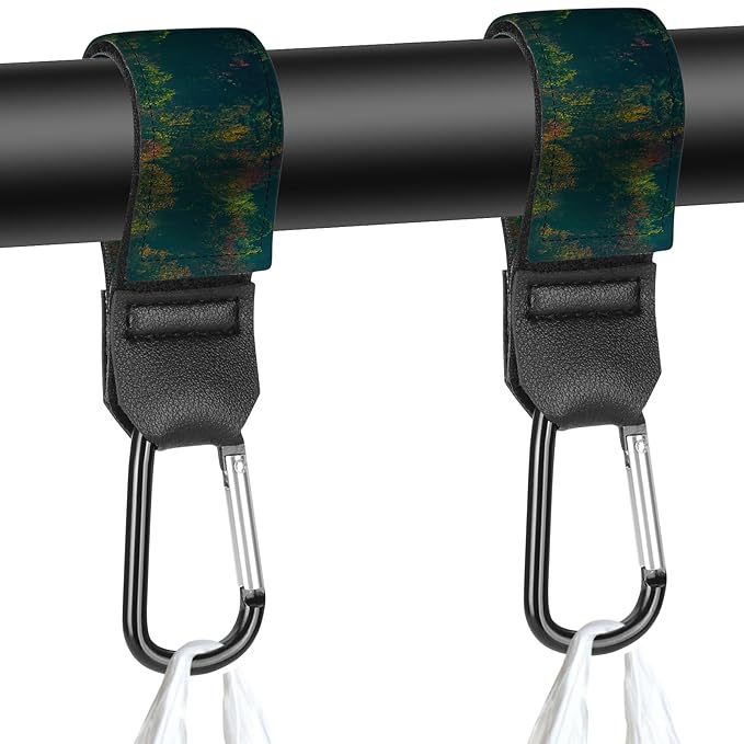 Stroller Straps, Mommy Hooks Diaper Bags, Universal Shopping cart, Wallet, Backpack - 2 Packs (Forest)